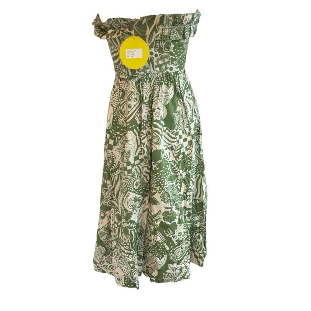 Alden Adair Catherine Dress XS Green Print Strapless Midi NWT - Picture 3 of 7